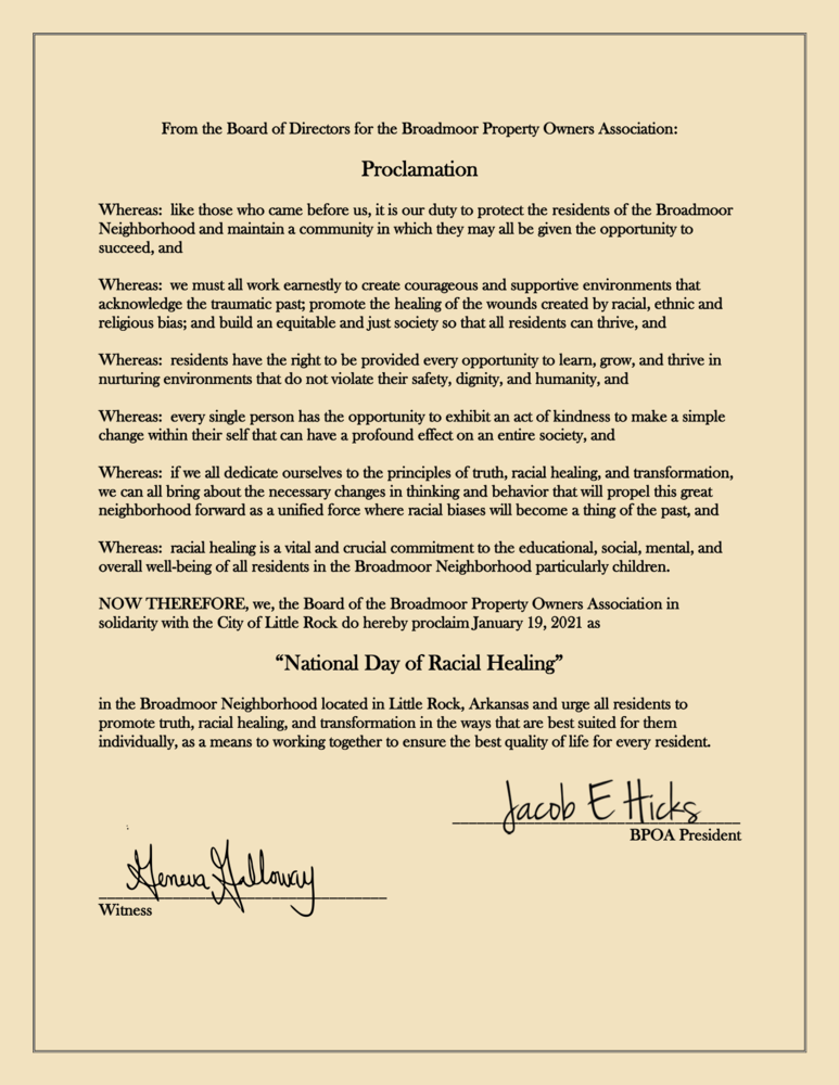 National Day Of Racial Healing: BPOA Proclamation | Historic Broadmoor ...