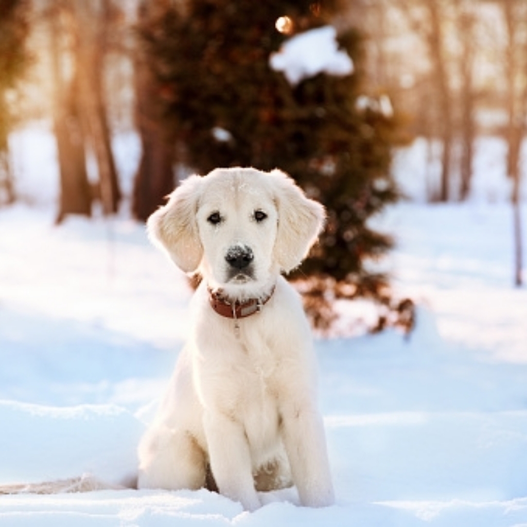 white puppy in snow