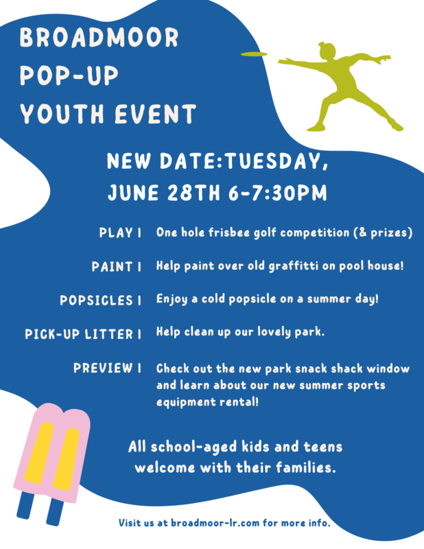 Broadmoor pop-up youth event flyer, click flyer for pdf version